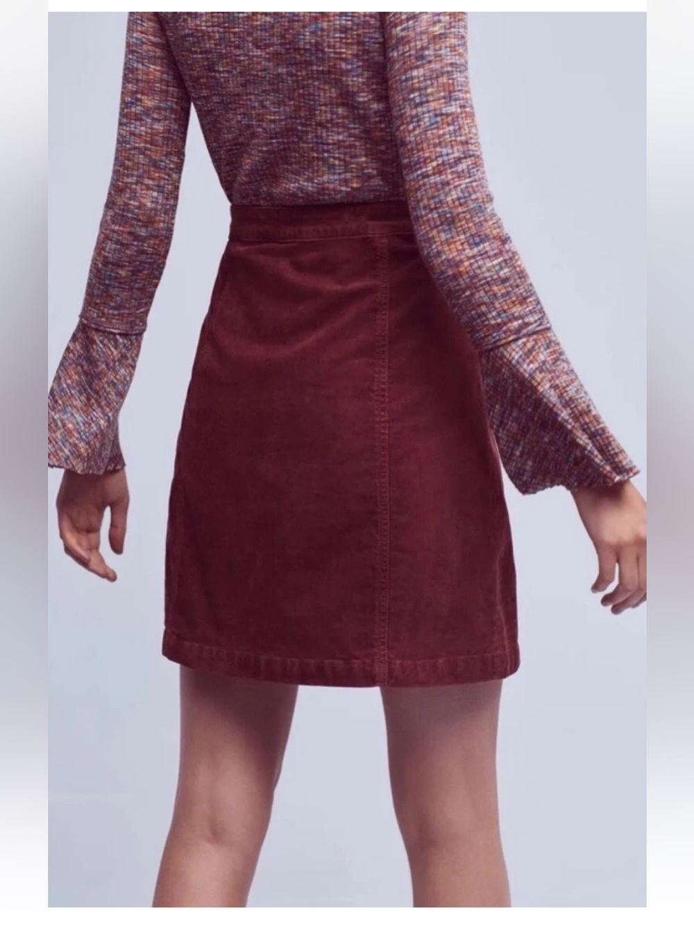 Anthropologie Button-Front Corduroy Midi Skirt in Wine Red - Picture 2 of 11